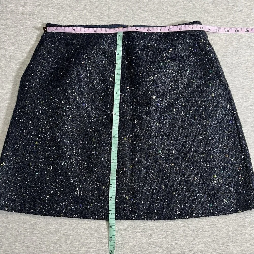 Loft Skirt Womens 6 Petite Navy Blue Tweed Sequin‎ Glitz Holiday Disco Evening